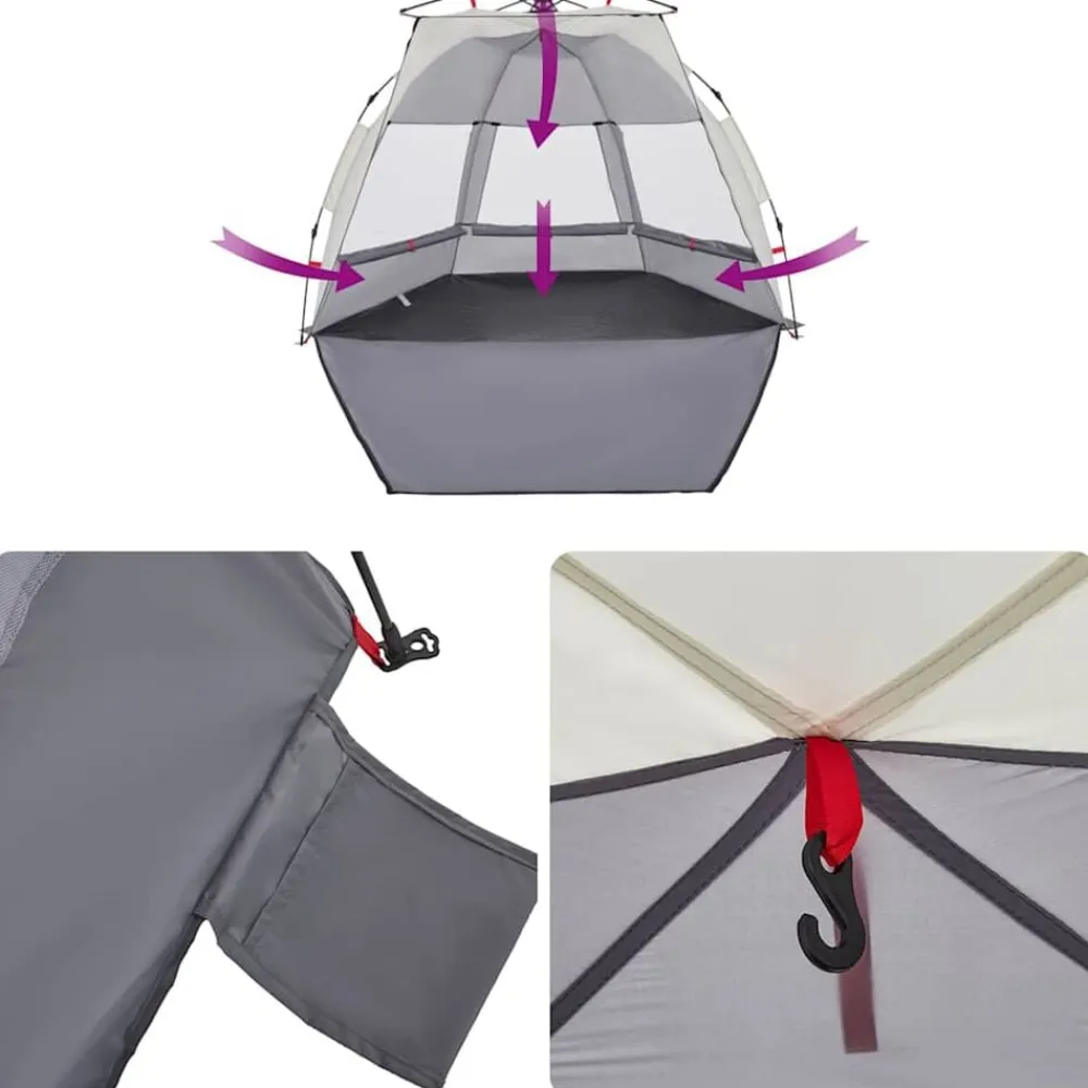 vidaXL Tienda de playa 2 personas impermeable apertura rápida Gris Clearance