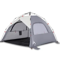vidaXL Tienda de playa 3 personas impermeable apertura rápida Gris Outlet