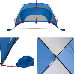 vidaXL Actividades Al Aire Libre-Tienda de playa 185T poliéster celeste 274x178x170/148 cm