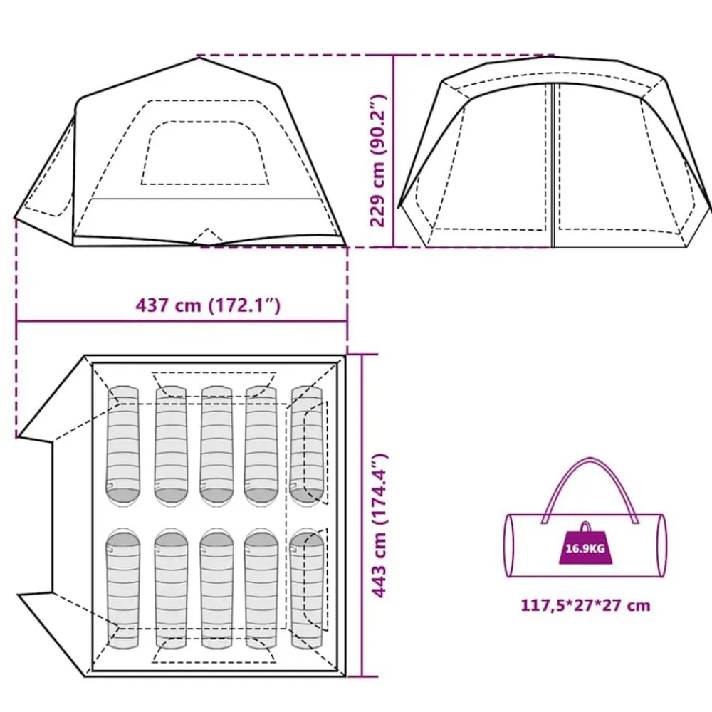 vidaXL Tienda familiar 10 personas impermeable apertura rápida Azul Discount