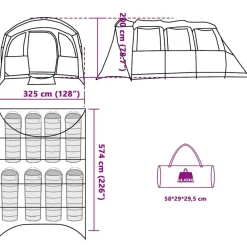 vidaXL Actividades Al Aire Libre-Tienda Familiar con techo y 576 x 325 x 213 cm
