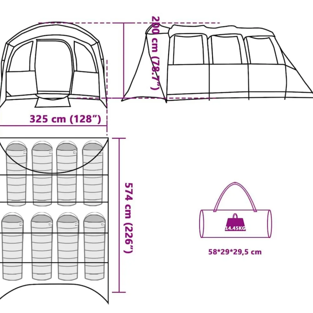 vidaXL Actividades Al Aire Libre-Tienda Familiar con techo y 576 x 325 x 213 cm