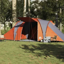 vidaXL Tienda familiar con cúpula impermeable 6 personas gris naranja Gris y naranja Discount
