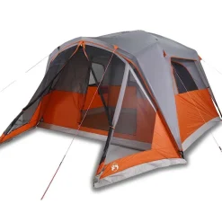vidaXL Tienda familiar con porche 4 personas impermeable gris naranja Gris y naranja Online