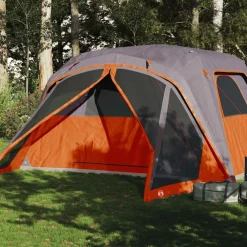 vidaXL Tienda familiar con porche 4 personas impermeable gris naranja Gris y naranja Online