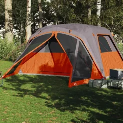 vidaXL Tienda familiar con porche 4 personas impermeable gris naranja Gris y naranja Online
