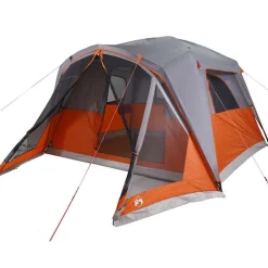 vidaXL Tienda familiar con porche 4 personas impermeable gris naranja Gris y naranja Online