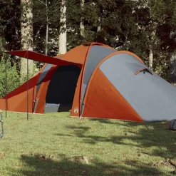 vidaXL Actividades Al Aire Libre-Tienda familiar con cúpula impermeable 6 personas gris naranja