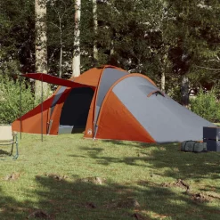 vidaXL Actividades Al Aire Libre-Tienda familiar con cúpula impermeable 6 personas gris naranja