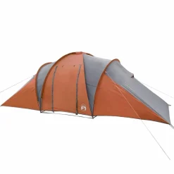 vidaXL Actividades Al Aire Libre-Tienda familiar con cúpula impermeable 6 personas gris naranja