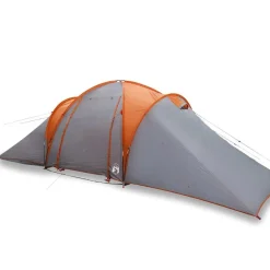 vidaXL Actividades Al Aire Libre-Tienda familiar con cúpula impermeable 6 personas gris naranja