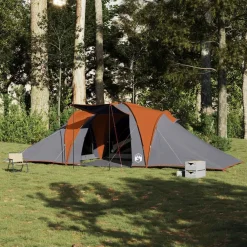 vidaXL Actividades Al Aire Libre-Tienda familiar con cúpula impermeable 6 personas gris naranja