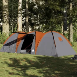 vidaXL Actividades Al Aire Libre-Tienda familiar con cúpula impermeable 8 personas gris naranja