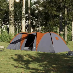 vidaXL Actividades Al Aire Libre-Tienda familiar con cúpula impermeable 8 personas gris naranja