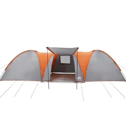 vidaXL Actividades Al Aire Libre-Tienda familiar con cúpula impermeable 8 personas gris naranja