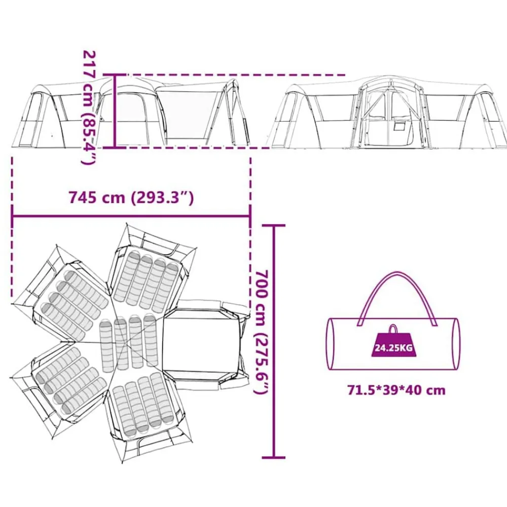 vidaXL Tienda Familiar para 20 Personas y 745 x 700 x 217 cm Verde Discount
