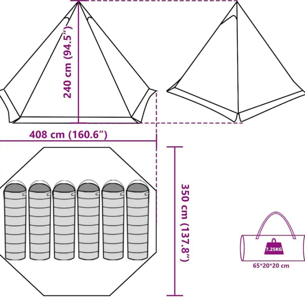 vidaXL Tienda familiar tipi 6 personas tela opaca impermeable blanca Blanco Outlet
