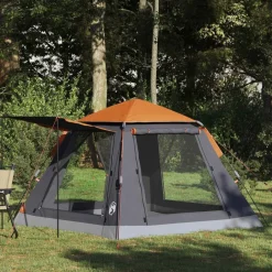 vidaXL Tienda Instantánea con Lluvias para 3 Personas de Liberación Rápida Gris y naranja Best
