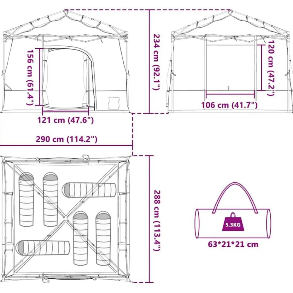 vidaXL Tienda interior con techo 290 x 288 x 234 cm tafetán Azul Online