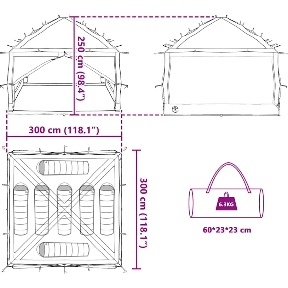 vidaXL Tienda interior para 7 personas y gris 300 x 300 x 250 cm Azul Discount