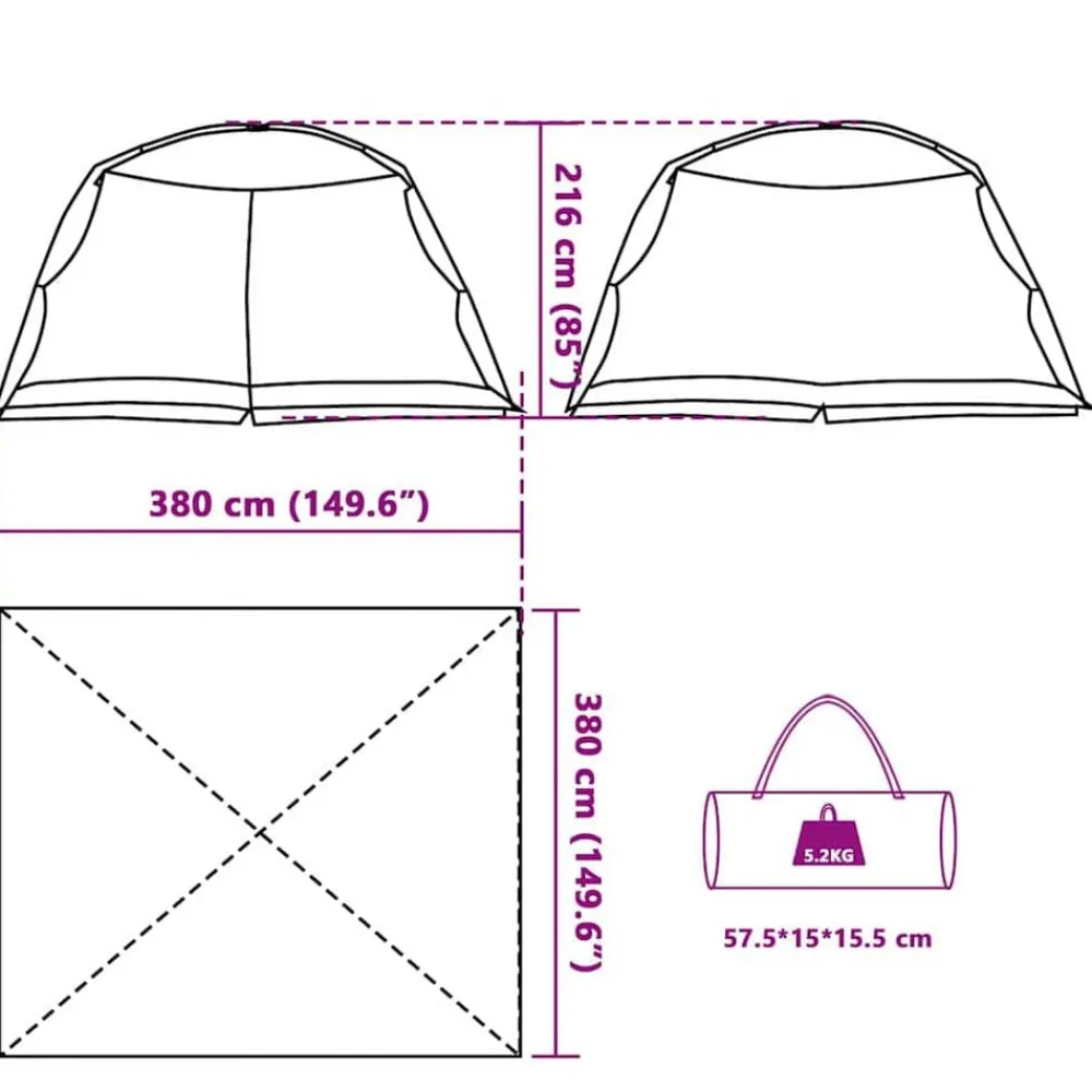 vidaXL Actividades Al Aire Libre-Tienda mosquitera con techo 434 x 434 x 230 cm