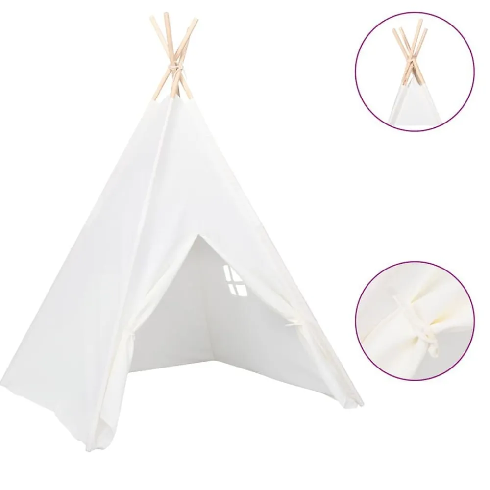 vidaXL Tienda tipi niños y bolsa piel melocotón 120x120x150cm Blanco