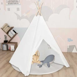 vidaXL Tienda tipi niños y bolsa piel melocotón 120x120x150cm Blanco