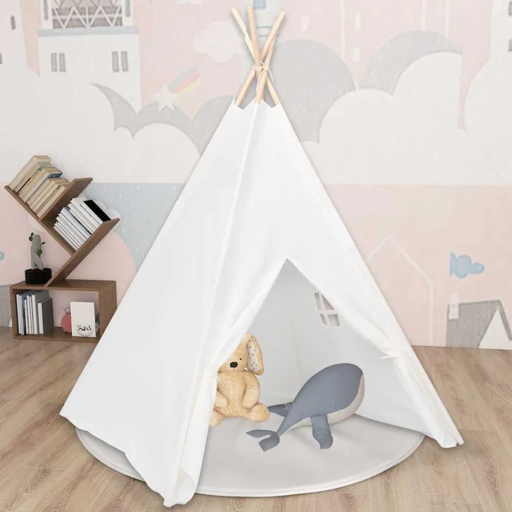vidaXL Tienda tipi niños y bolsa piel melocotón 120x120x150cm Blanco