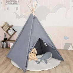 vidaXL Tienda tipi niños y bolsa piel de melocotón 120x120x150cm Gris Outlet