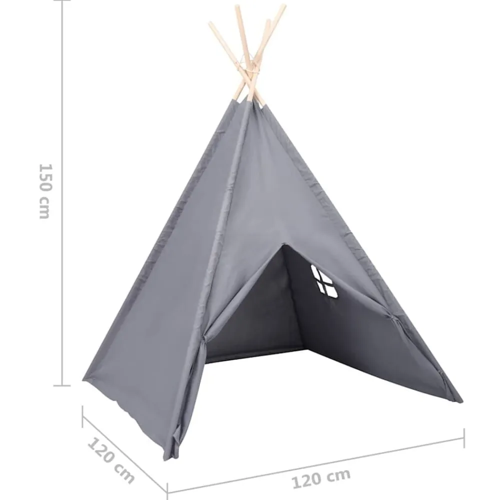 vidaXL Tienda tipi niños y bolsa piel de melocotón 120x120x150cm Gris Outlet