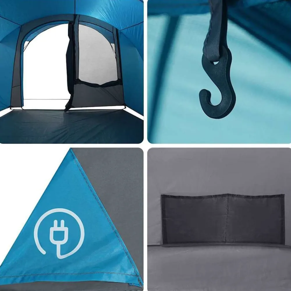vidaXL Tienda túnel para 4 personas y gris 740 x 370 x 220 cm Azul