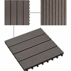 vidaXL Productos Del Hogar-Tile de Decking 11 pcs Marrón Oscuro 30 x 30 cm WPC
