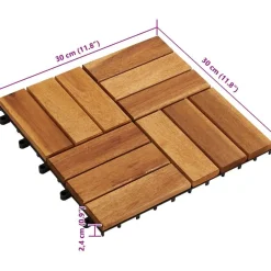 vidaXL Tile de Decking 10 pcs Marrón 30 x 30 cm Madera de Acacia Marr&oacute;n New