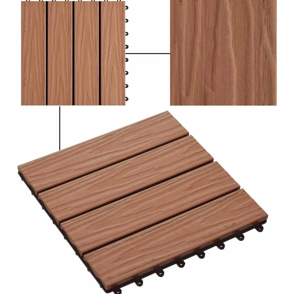vidaXL Tile de Decking Diseño 3D 11 pcs Marrón Claro 30 x 30 cm WPC Marrón claro New
