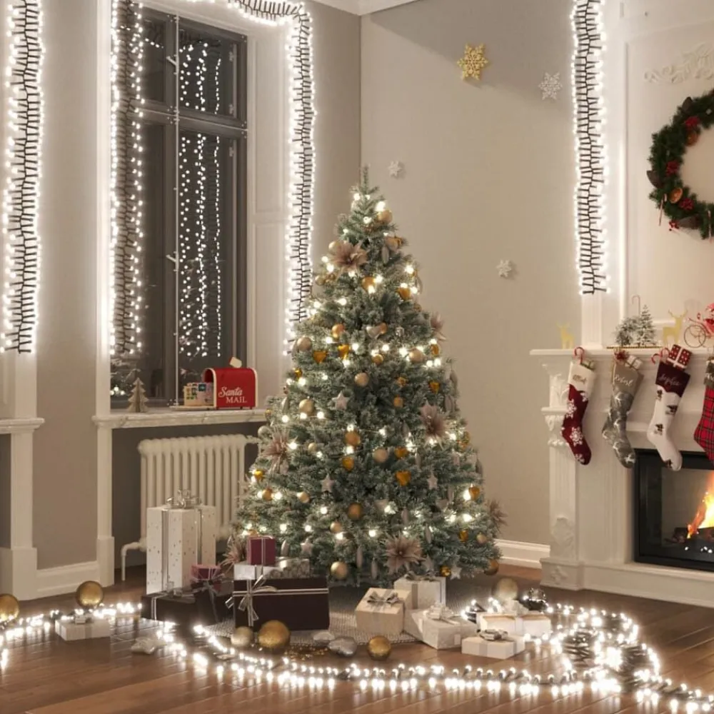 vidaXL Tira de luces de racimo con 400 LED PVC blanco frío 7,4 m Blanco frío y verde oscuro Discount