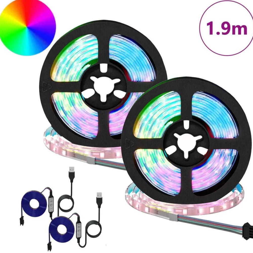 vidaXL Iluminación-Tira LED 2 pcs Negro y Transparente 950 mm Cobre y plástico