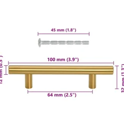 vidaXL Tiradores para armarios 10 uds acero inoxidable 64 mm Dorado New