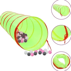 vidaXL Túnel de juegos para niños con 250 bolas poliéster verde 175 cm Multicolor 2