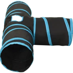 vidaXL Túnel para gatos 3 vías negro y azul poliéster 90 cm Hot