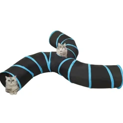 vidaXL Túnel para gatos con 3 salidas poliéster negro y azul 25 cm New
