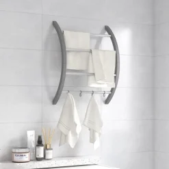 vidaXL Toallero con ganchos aluminio plateado 56x16x72 cm Discount