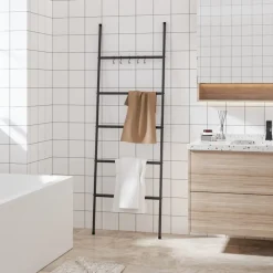 vidaXL Accesorios Para El Baño-Toallero Escalera con 5 Niveles Negro 58x175 cm Hierro