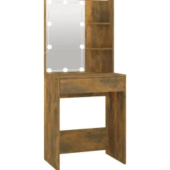 vidaXL Tocador con LED color 60x40x140 cm Roble ahumado Clearance