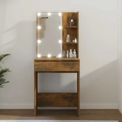 vidaXL Tocador con LED color 60x40x140 cm Roble ahumado Clearance
