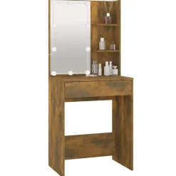 vidaXL Tocador con LED color 60x40x140 cm Roble ahumado Clearance