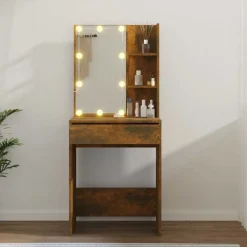 vidaXL Tocador con LED color 60x40x140 cm Roble ahumado Clearance