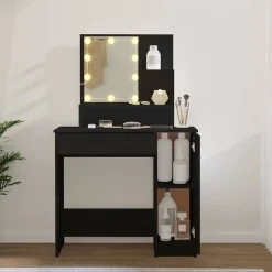 vidaXL Tocador con LED 86,5x35x136 cm Negro Clearance