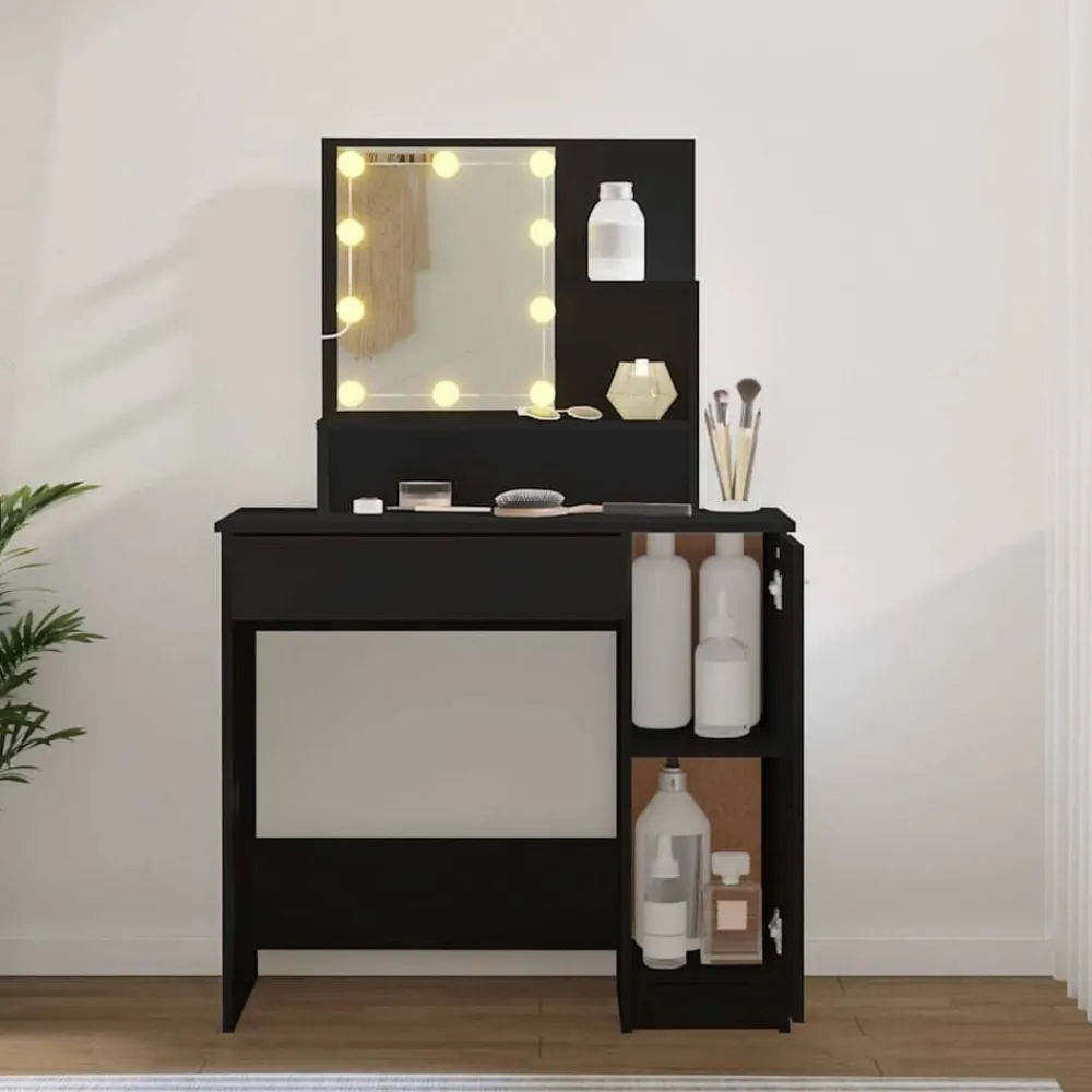 vidaXL Tocador con LED 86,5x35x136 cm Negro Clearance