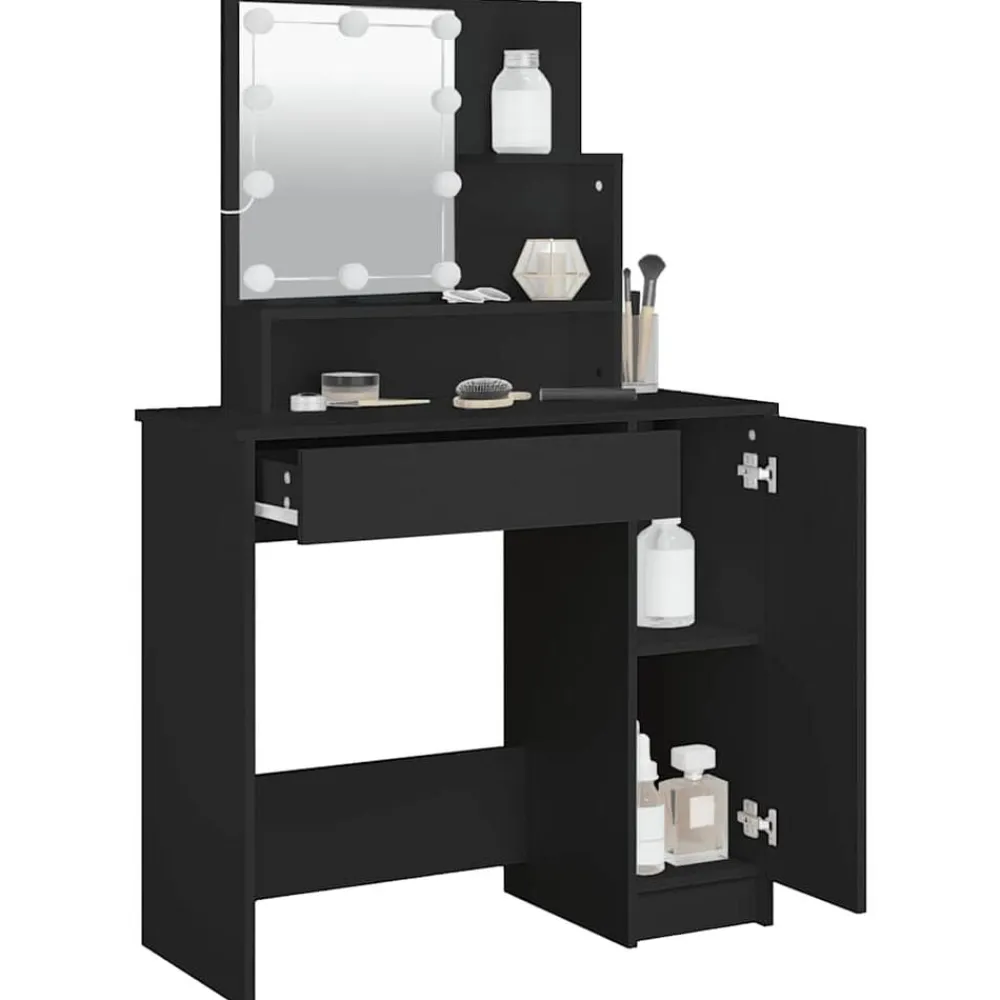 vidaXL Tocador con LED 86,5x35x136 cm Negro Clearance