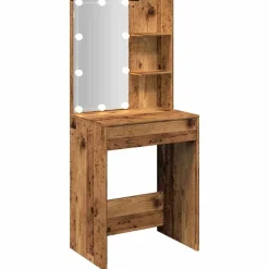 vidaXL Mesas-Tocador con luces LED madera envejecida 60x40x140 cm